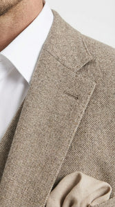 Men’s Light Beige Herringbone Tweed Suit with Vest – Classic Three Piece Formal Suit, Vintage Business Wedding Outfit, Elegant Smart Casual Wear