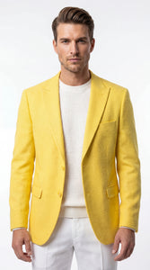 Zacci Brand Men’s Lemon Yellow Blazer Peak Lapel Hopsack Weave – Stylish Formal Blazer Jacket for Wedding, Party, Prom and Smart Casual Wear