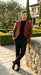 Men’s Rustic Brown Textured Blazer with Notched Lapel, Formal Dress Jacket for Weddings, Parties, Business Look