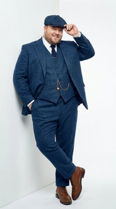 Men’s Blue 3 Piece Suit, Thomas Shelby Inspired Vintage Formal Suit Herringbone Tweed 1920s fabric
