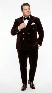 Men’s Dark Brown Velvet Blazer and Pants 2 Piece Suit, Double Breasted Formal Dinner Suit for Weddings, Prom