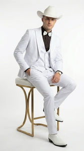 Men’s White Western Cowboy 3 Piece Tuxedo Suit, Formal Wedding Prom Groom Suit Set