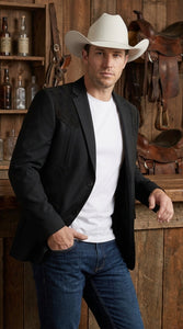 Men’s Black Western Blazer – Cowboy Sport Coat with Western Yoke Design