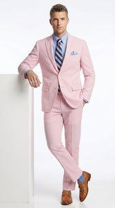 Men’s Pink Seersucker 2 Piece Suit, Lightweight Summer Dress Suit for Weddings, Prom, Parties, and Special Occasions