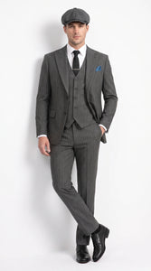 Men’s Thomas Shelby Peaky Blinders Gray Wool Suit Out fit Charcoal Grey Pinstripe 3-Piece  Vintage 1920s Suit