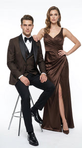Men’s Chocolate Brown Tuxedo Suit – 3 Piece Shawl Lapel Wedding, Prom and Formal Dinner Tuxedo