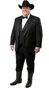 Black Western Tuxedo for Men | Classic Three Piece Formal Wedding Peak Lapel with Trim Collar Cowboy Suit