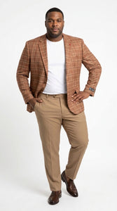 Vitali Men’s Rust Copper Brown Plaid Blazer with Tan Pants – Classic Windowpane, Business and Smart-Casual Birck color  Suit