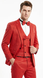 Tazio Men’s Cherry Red and Black  Polka-Dot 3-Piece Suit – Skinny Fit Prom, Wedding and Party Suit or Tuxedo
