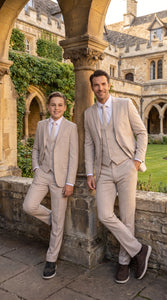 Dad & Son Matching Beige 3-Piece Suits – Father and Son Wedding Formal Suits in Tan Color