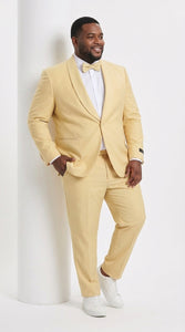 Men’s Light Yellow Shawl Lapel Tuxedo – Modern Wedding, Prom & Groom Formal Suit + Matching bowtie