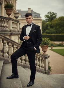 Men’s Black Peaky Blinders Style Three-Piece Tuxedo Suit – Classic Formal Suit with Blazer and Waistcoat Peak Lapel 1920s Style