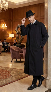 Men’s Neo Matrix Inspired Black Trench Coat – Long Full-Length Gothic Movie Style Overcoat