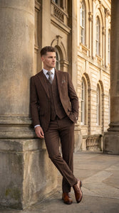 Men’s Brown Pinstripe Edwardian 3 Piece Suit – Vintage Victorian Wedding Suit with Vest