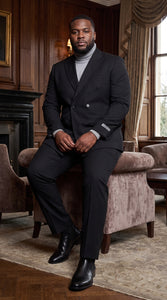 Men's Designer Stacy Adams Classic Double Breasted Suit in Black  Peak Lapel Slim fit