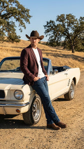 Men’s Burgundy Western  Blazer Jacket, Textured Cowboy Style Sport Coat for  - Tweed Herringbone Maroon Colo