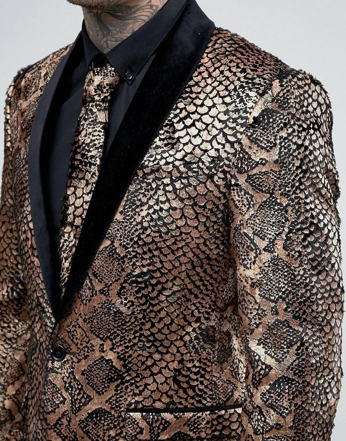 Noose And Monkey Super Skinny Snakeskin Velvet Blazer in Metallic for Men | Snakeskin Tuxedo