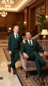 Dad & Son Matching Dark Green 3-Piece Suits – Father and Son Wedding Formal Suits