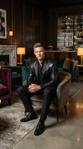 Men’s Shiny Black Tuxedo Blazer – Glossy Formal Jacket for Party Dinner Jacket Shawl Collar