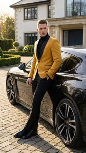 Men's Gold Shawl Lapel Blazer Tuxedo Dinner Jacket – Luxury Formal Blazer Jacket for Wedding, Party and Evening Events