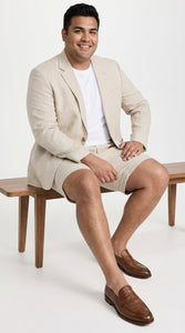 Men’s Tan Linen Suit with Shorts, 2 Piece Summer Short Suit, Casual Beach Wedding Outfit
