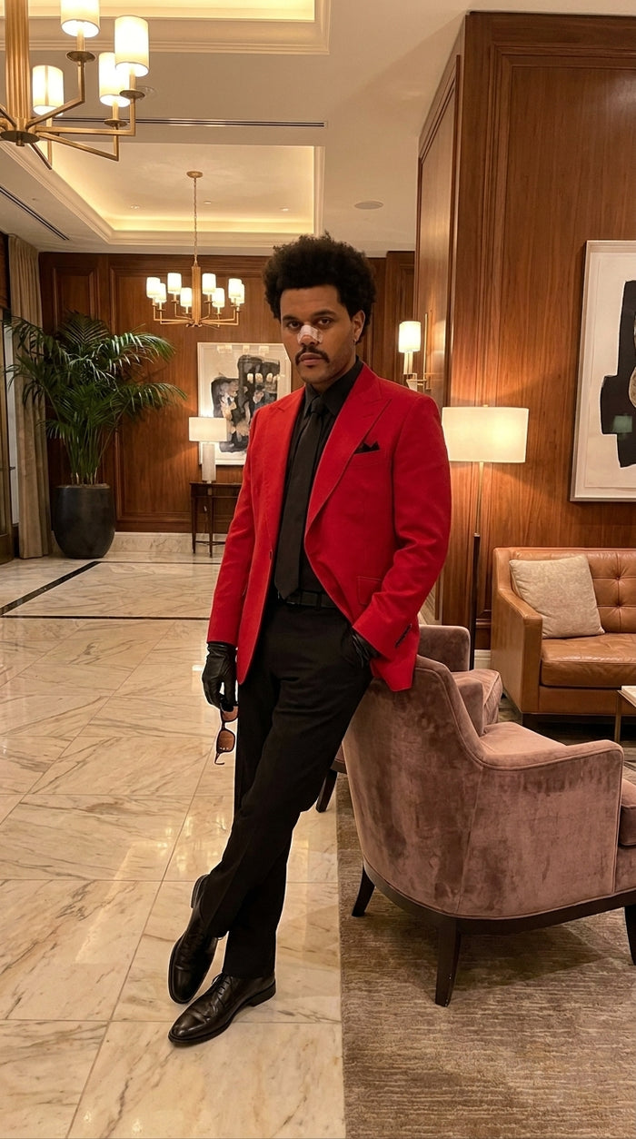 Men’s Red Blazer with Black Pants – Celebrity Inspired Wedding, Prom & Party Suit