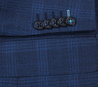 English Laundry 2-Piece Blue Plaid Wool Blend Slim Fit Dress Suit