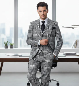 Suits With Baggy Pleated Pants - Wide Leg Pants 100% Wool - Classic Fit in One Button 3 Piece Suit by Rossiman