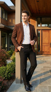 Men’s Zacchi Brown Textured Blazer – Classic Single Button Sport Coat with Notch Lapel Formal Jacket