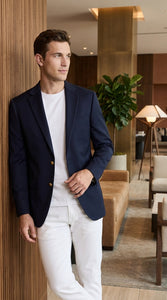 Men’s Navy Blue Club Blazer with Gold Buttons – Ted Lasso Inspired Classic Sport Coat