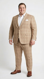Beige Tan Plaid windowpane Two Piece Suit for Men | Classic Checkered Formal Suit with Jacket and Pants by Rossiman