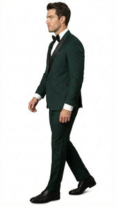 Men’s Hunter Green Tuxedo Suit 3 Piece – One Button Peak Lapel Designer Formal Suit for Wedding,  Light Weight Wool By Statement Dark Green