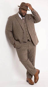 Men’s Brown Herringbone 3 Piece Suit – Vintage 1950s Inspired Tweed Vested Classic Suit