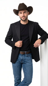 Men’s Black Western Blazer – Peak Lapel Cowboy Jacket Sport Coat