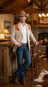 Men’s Tan Beige and Rust Western Cowboy Blazer – Classic Country Style Jacket, Vintage Western Dress Blazer for Men Country Jacket