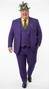 Men’s Purple Pinstripe Mardi Gras Suit | Three Piece Carnival Formal Suit with Vest