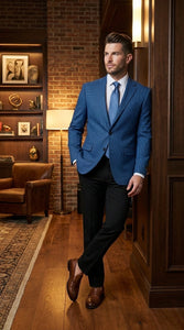 Men’s Blue Houndstooth Blazer Jacket, Check Pattern Formal Sport Coat for Weddings, Prom, Parties, and Special Occasions