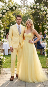 Men’s Pale Yellow 2 Piece Suit, Formal Dress Suit for Weddings, Prom, Parties, Summer Events, and Special Occasions By Vitali
