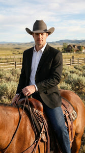 Men’s Black Linen Western Cowboy Blazer – Lightweight Formal Blazer Jacket for Wedding - Country Summer Jacket