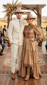 Men’s Tan Linen Cowboy Suit, Double Breasted Western Wedding Formal Western Suit Country style in Beige Tan Color