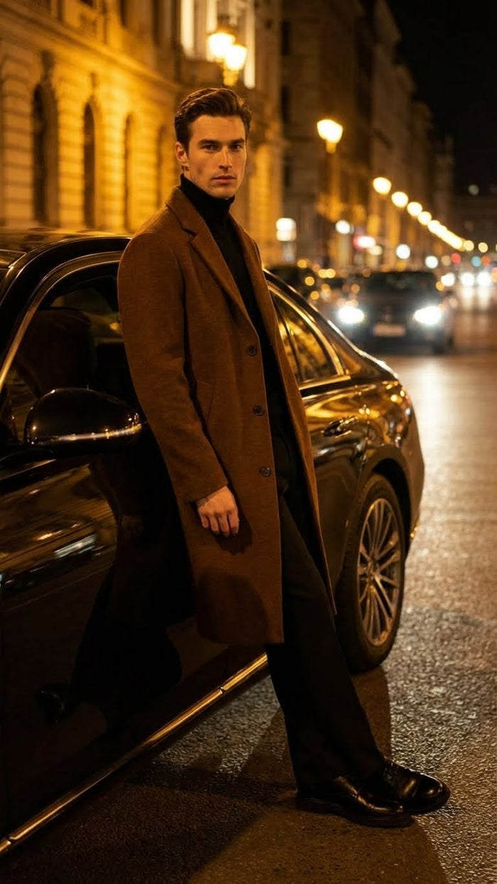Men’s Brown Long Wool Overcoat – Topcoat Wool Carcoat Three Quarter