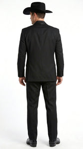 Men’s Black Western Tuxedo Suit, 3 Piece Cowboy Formal Wedding Prom Suit with Satin Trim