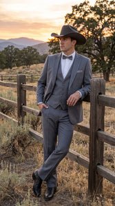 Men's Medium Grey Western 3-Piece Tuxedo Suit with Vest – Cowboy Style Formal Country Outfit