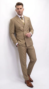 Men’s Statement Brand Caramel Khaki Double Breasted Wool Suit, Designer Formal Business Suit Set Wool Suit in Camel Color