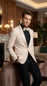 Men’s Champagne Tuxedo Dinner Jacket with Black Pants – Shawl Lapel Wedding, Prom and Formal Blazer