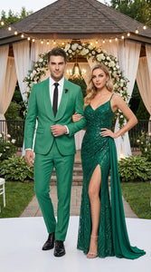 Men’s Emerald Green Tuxedo Suit – Emerald Green Formal Tuxedo with Shawl Lapel Jacket Trousers for Prom, Wedding in Augusta Green