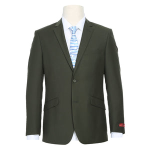 Mens Basic Two Button Slim Fit Suit with Optional Vest in Olive Green