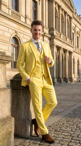 Men’s Neon Yellow Wool Suit – Bright Yellow 3-Piece Wedding, Prom & Formal Suit with Vest By Statement