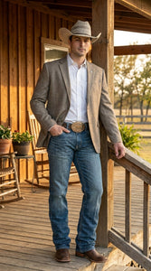 Men’s Dark Tan Taupe Light Brown Western Cowboy Blazer – Classic Country Style Jacket for Wedding, Casual Country Jacket Textured