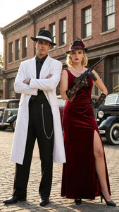 Men’s White Long Zoot Style Suit  | Vintage Gangster Mafia Formal Coat with Black Pants